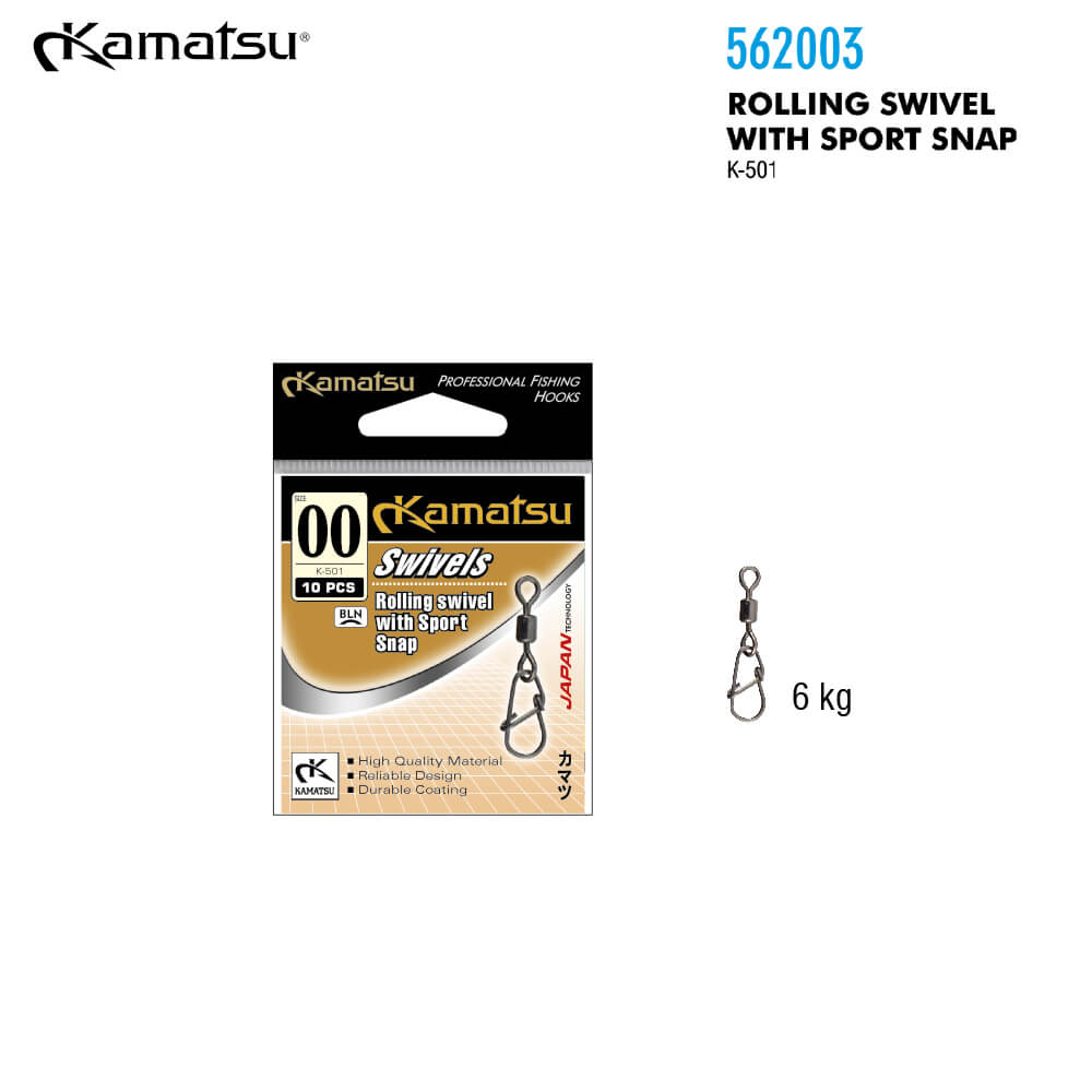 562003000-Prezentare01 Kamatsu Agrafa Sport Snap (micro) UL cu vartej K501, marime 00, 6kg (10buc/plic) - imagine 1