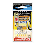 Kamatsu carlige legate cu fir textil 10cm pentru Method Feeder + Silicone Ring, model Iseama #10 (5buc/plic) - imagine 4
