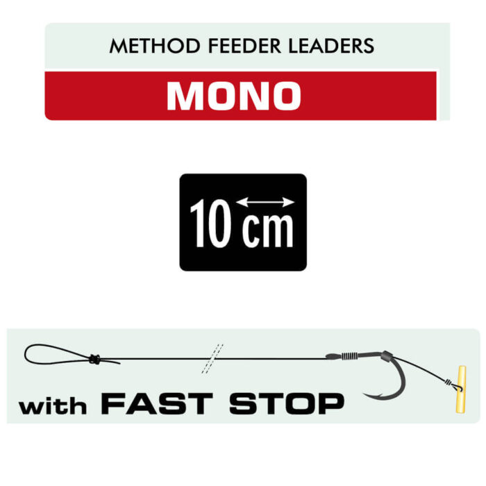 Kamatsu carlige Iseama legate cu fir monofilament 10cm pentru Method Feeder + Fast Stop, #6 (5buc/plic) - imagine 3